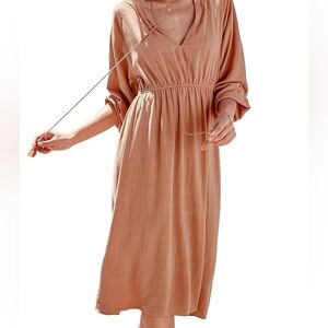 Cupshe Ruby V-neck Midi Dress / Beach / Pool Cover Up Linen Sz XL NWOT